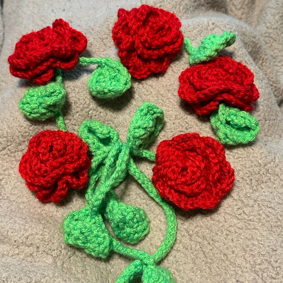 Hand Crafted Accessories - Enchanted Garden Red Rose Crochet Flower Crown
